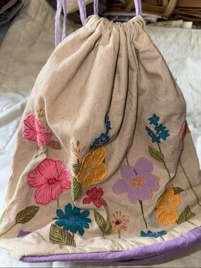 Vintage GAP Floral Embroidered Drawstring Backpack